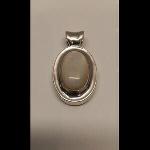 Oval Sterling Silver 925 Mother of Pearl Pendant 36mm tall